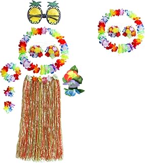 CIYODO 8 Pçs Roupas De Praia Kit De Óculos Roupas Havaí Conjuntos De Saia Tropical Hula Dança Havaí Hula Vestido Hula Tropical Conjunto De Roupas Roupas Saias De Grama Grinalda Baile De