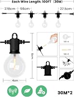 ZOTOYI Vintage LED Fényfüzér 60m, IP65 Vízálló, 100+4 G40 Törhetetlen Izzóval, Beltéri-Kültéri Dekoráció Kerthez, Partikhoz, Teraszra 9