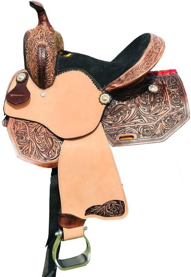 Horse Saddle Leather Western Barrel Racing Handmade Premium Comfort Horse Saddle for Best Riding Trail Equestrian Tooled Carved Size: 10-18 inches Seat Available, UG04