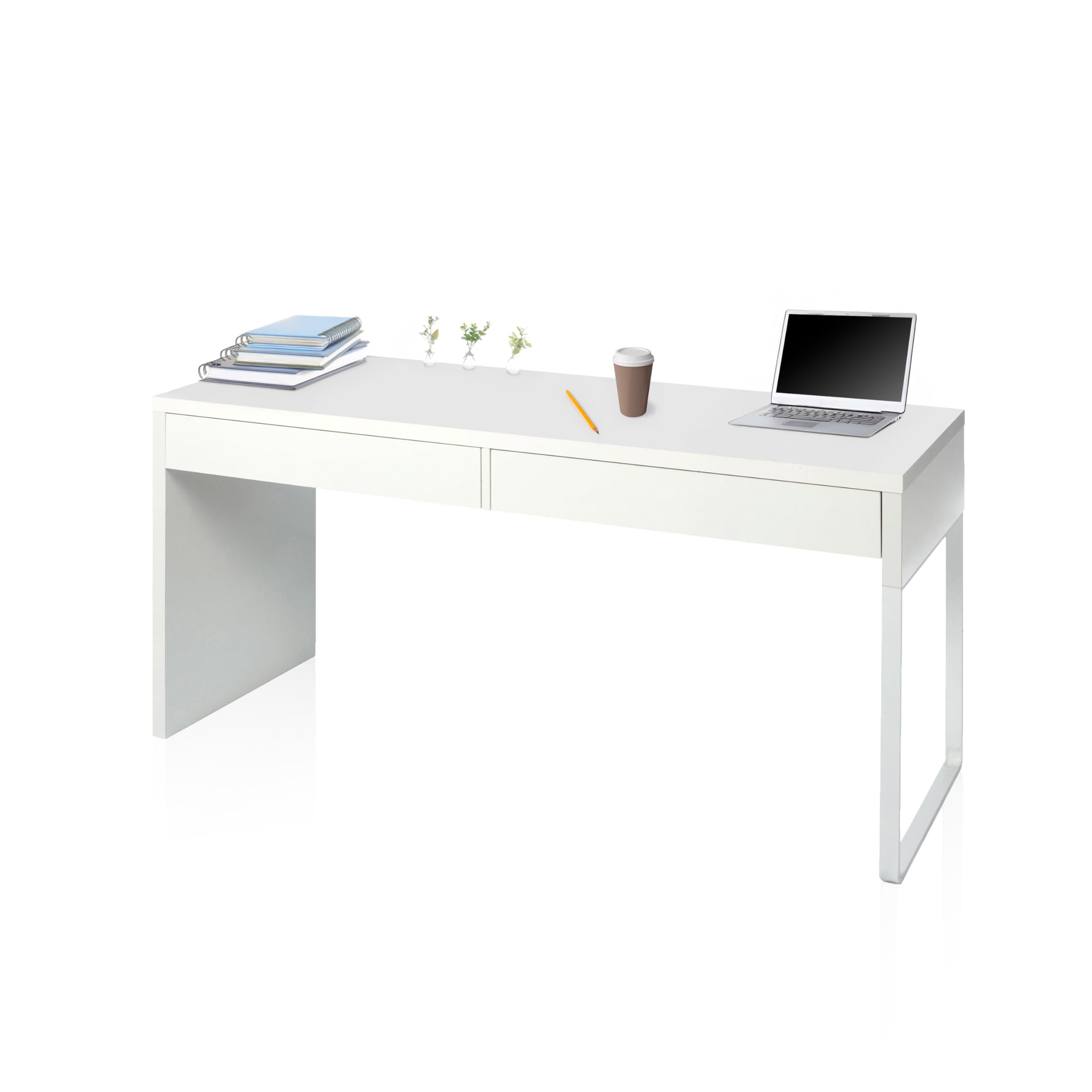 duehome | Escritorio con 2 Cajones, Mesa de Despacho, Mesa de Oficina, Modelo Roxy, Color Blanco Artik, Medidas: 138 cm (Ancho) x 50 cm (Fondo) x 75 cm (Alto)