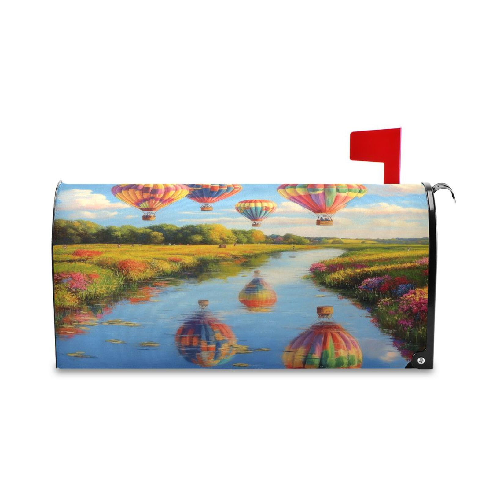 Bulletgxll Hot Air Balloon Mailbox Cover Magnetic Standard Size 21X18 Inch Post Letter Box Cover Wraps for Garden Yard Home Decor