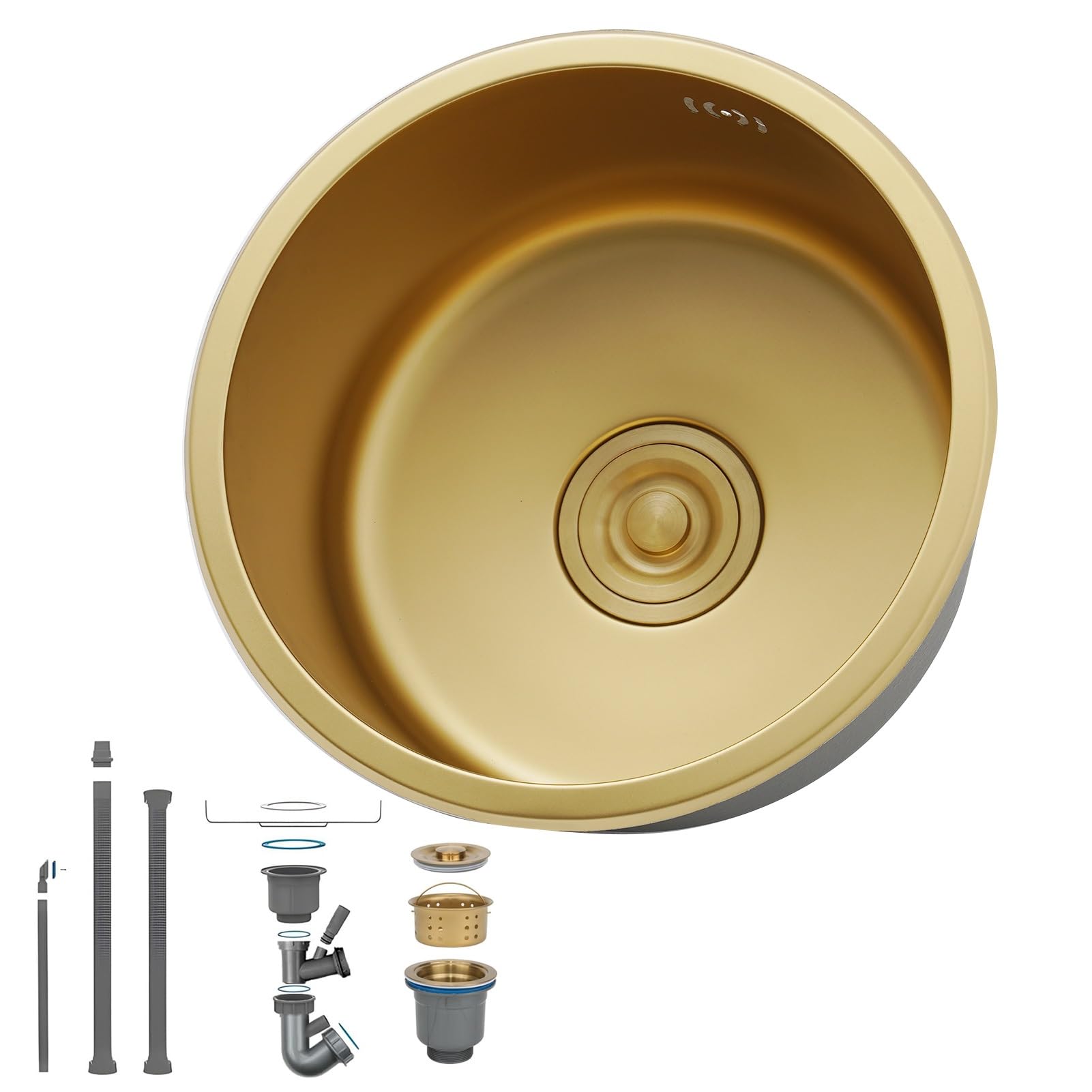 ZQFHSX Gold Color Stainless Steel Bar Preparation Sink with Faucet, Undermount/Flush Mount Single Bowl Drain Strainer, Compact Workstation Set, RV and Kitchen (Gold#2,32x32c