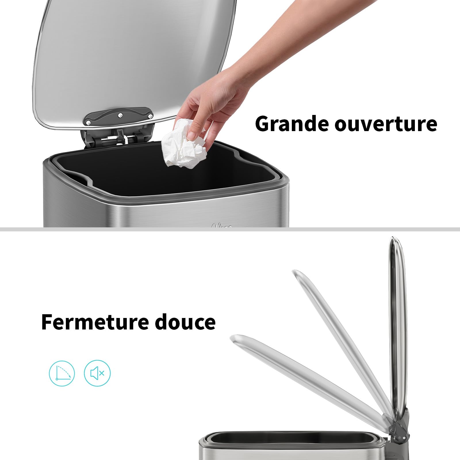 mVm Poubelle de cuisine, 20L avec Seau Intérieur,Poubelle à Pédale en Acier,Fermeture Douce et Maintien en Ouverture,pour cuisine, bureau, dortoir, maison, chambres