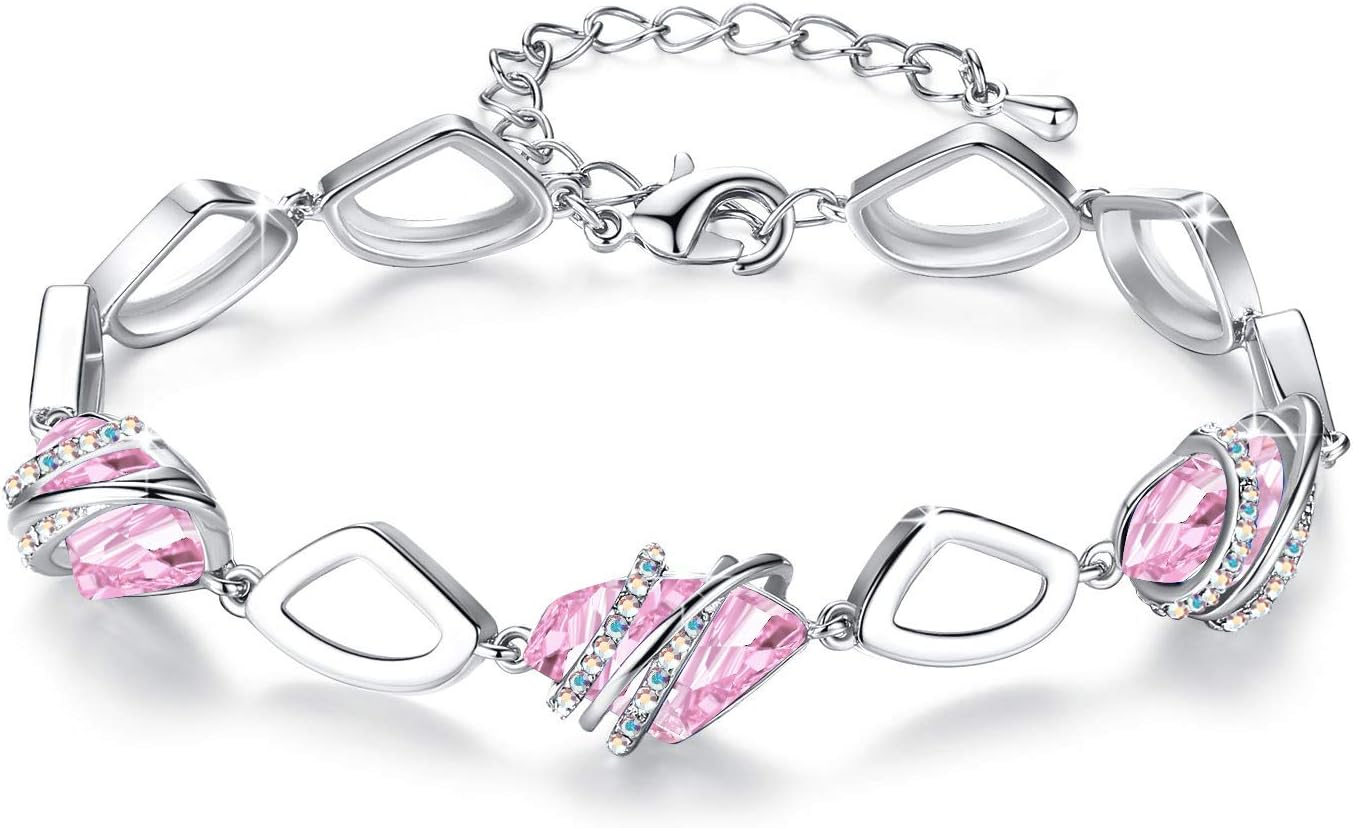 Wish Stone Link Charm Bracelet with Birthstone Crystals, Rose Gold Plated or Silver-tone, 7"+2"