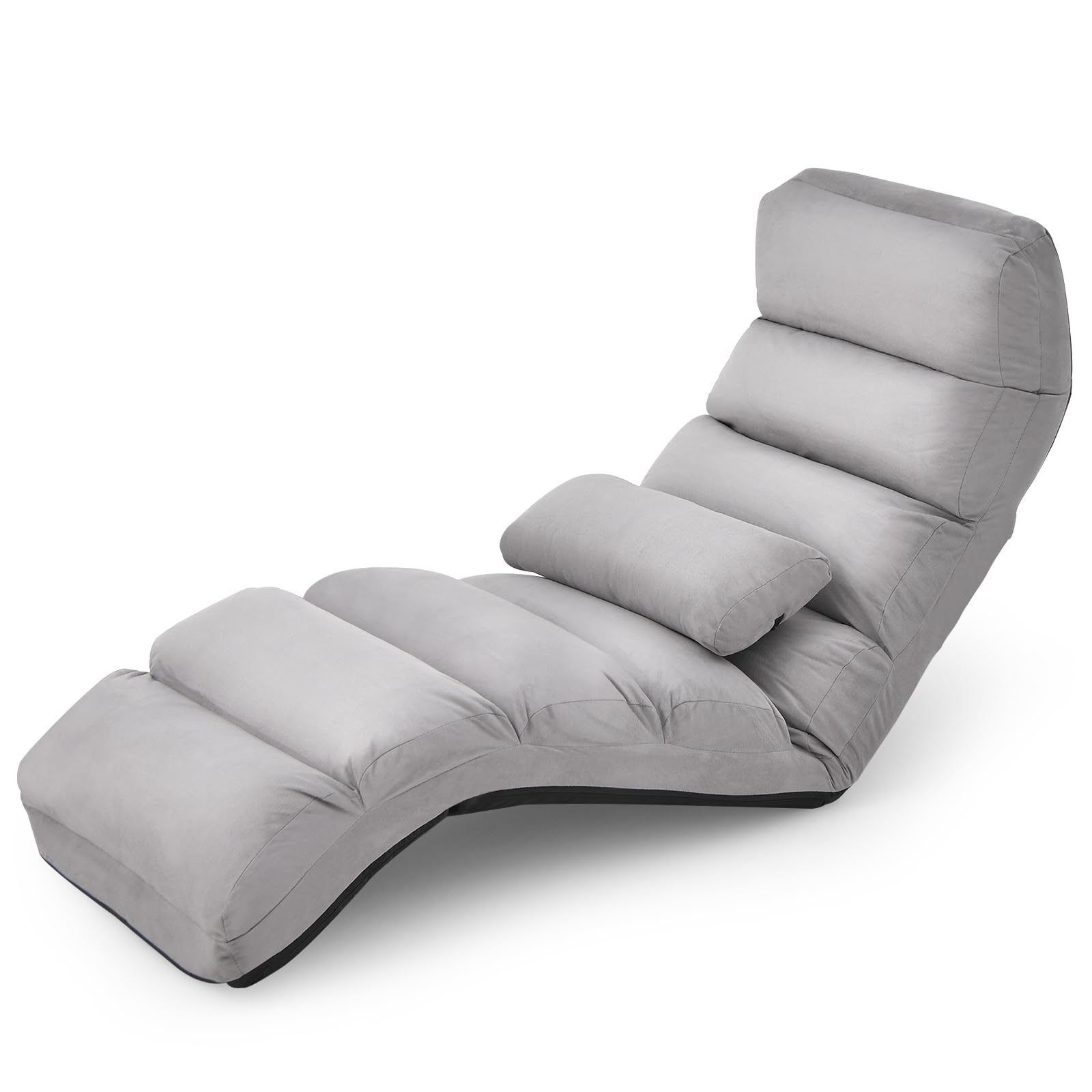 COSTWAY Fauteuil Relax Salon en Faux Daim Pliable, Réglable sur 5 Positions Chaise de Relaxation Rembourrée Fauteuil Sol pour Salon, Mobilier de Bureau, Chambre (Gris)