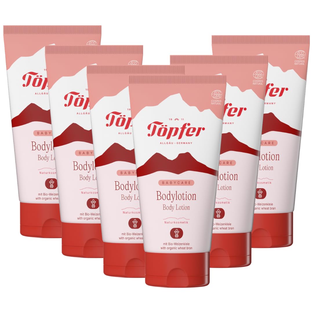 Töpfer Babycare - Loción corporal ligera para pieles sensibles del bebé, con salvado de trigo orgánico, aceite de oliva orgánico y manteca de karité orgánica, 6 x 150 ml