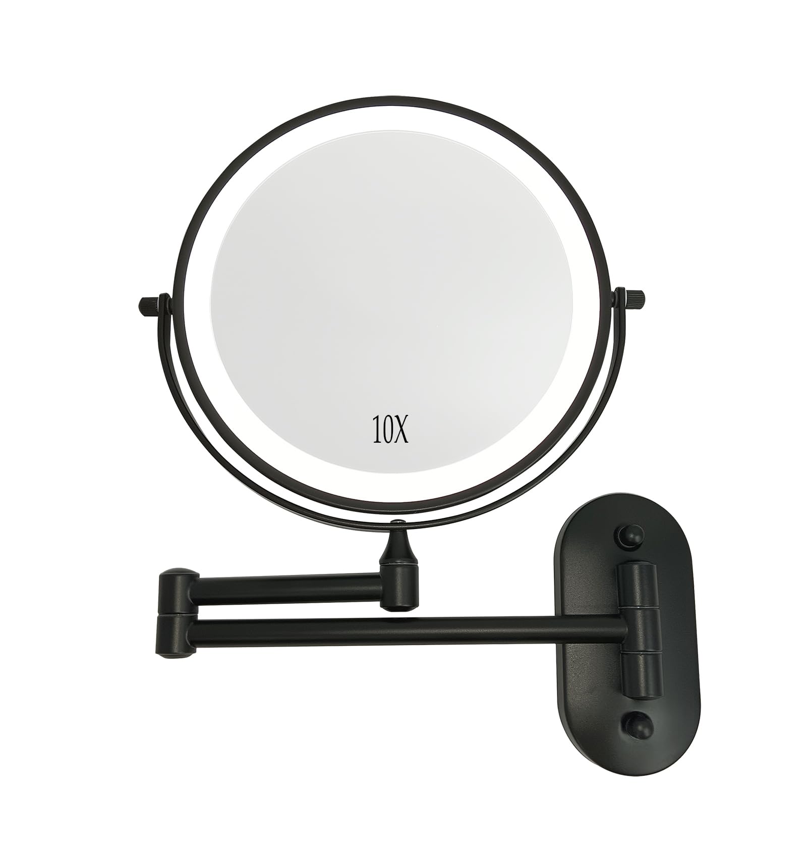Kosmetik-Vergrößerungsspiegel mit LED-Leuchten, 1-fach/10-facher doppelseitiger Vergrößerung, wiederaufladbarer Badezimmer-Wandspiegel für Make-up-Rasur (Schwarz,10X Vergrößerung)
