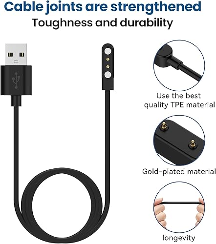 Miniatura 5 de Compatible con EIGIIS K22 K57P K55 Cargador inteligente Wtach, cargador magnético de 2 pies para reloj inteligente militar K22 K27 K28 (negro y