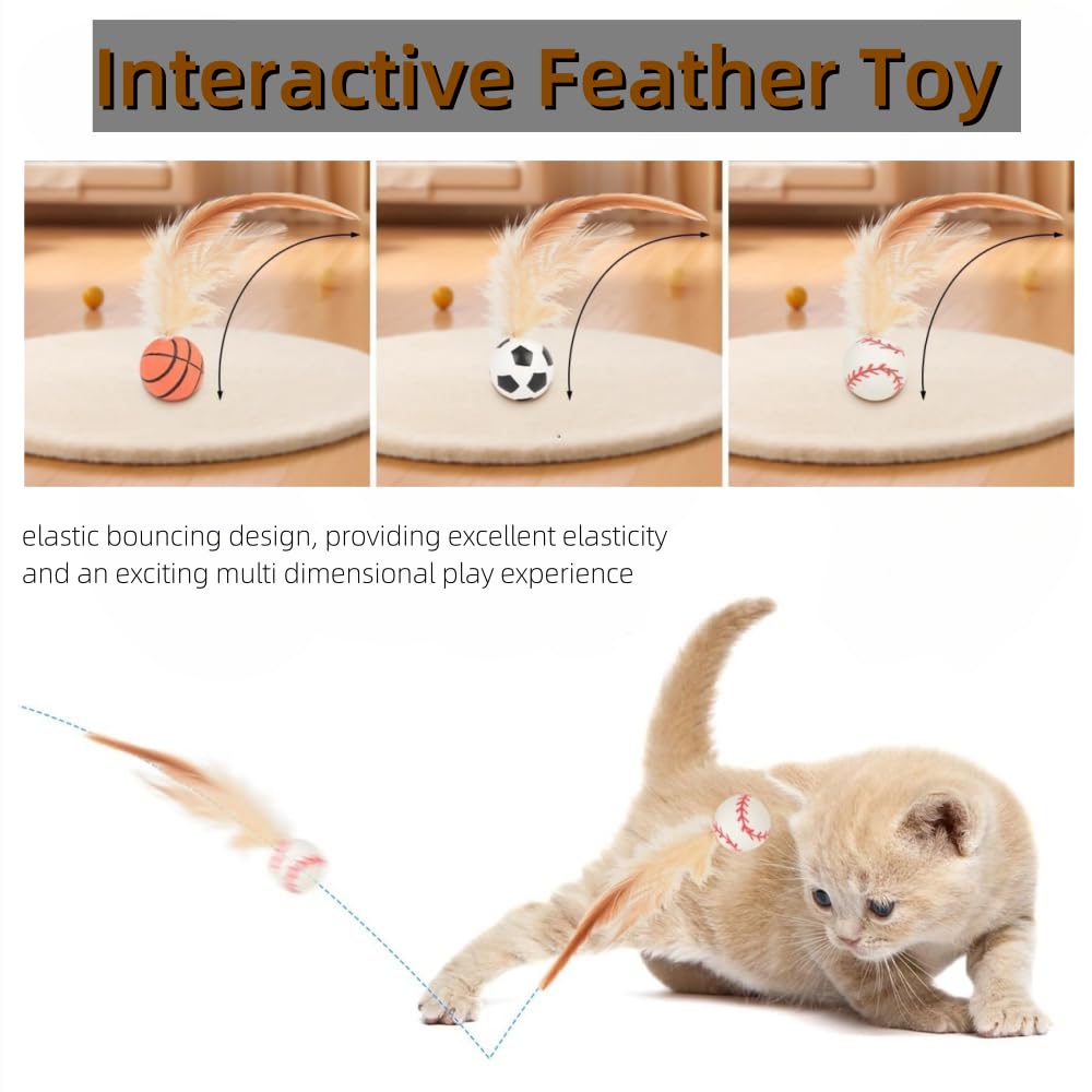 6Pcs Cat Toy Balls with Feather Interactive Feather Toy for Indoor Cats Bouncy Ball with Feather for Cats Indoor and Outdoor Play Interactionion (6-Color Mixture) - Image 3