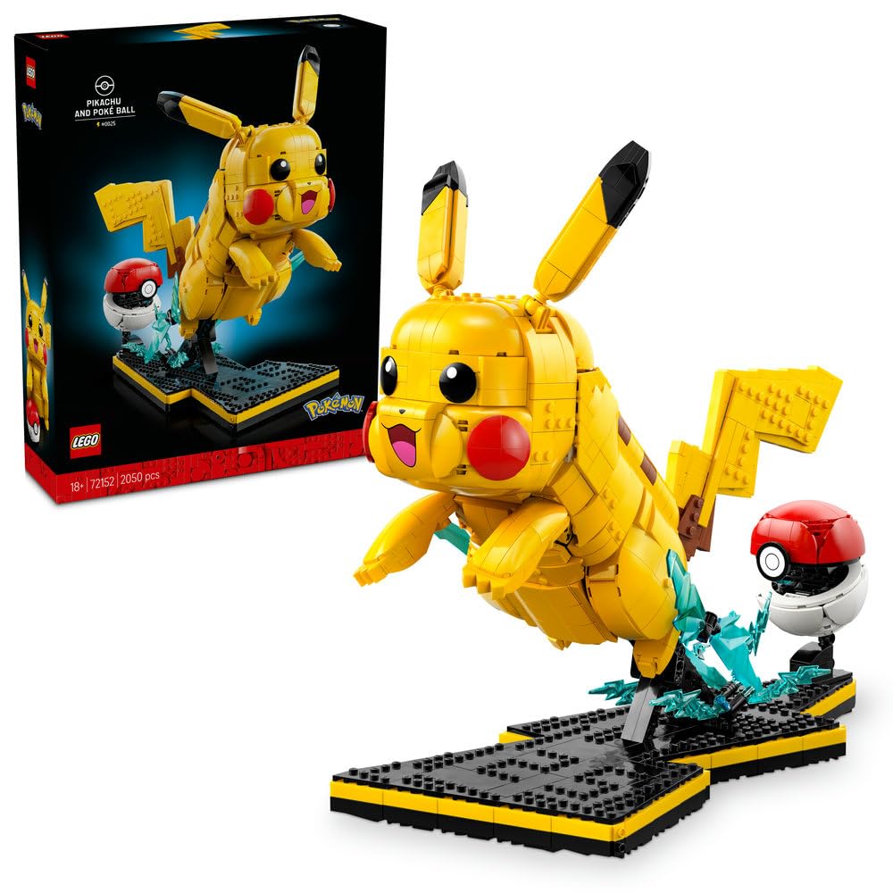 LEGO Pokémon Pikachu i Pokéball 72152 | Kolekcjonerska figurka Pokémona, duży zestaw klocków dla dorosłych, prezent dla fana gry, gamingowa dekoracja, 2050 elementów
