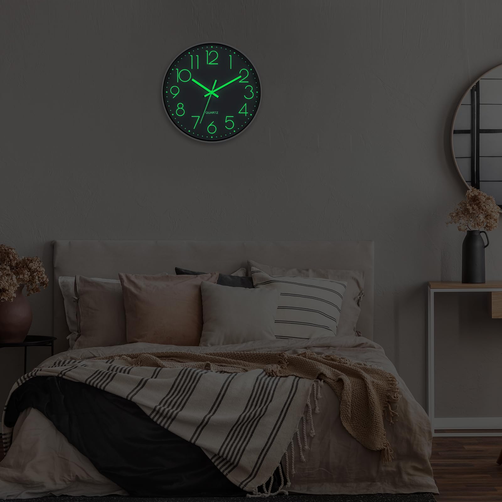 VIVILINEN Orologio Da Parete In Legno 30 Cm – Silenzioso Con Numeri Luminescenti, Senza Cornice, Per Soggiorno E Cucina