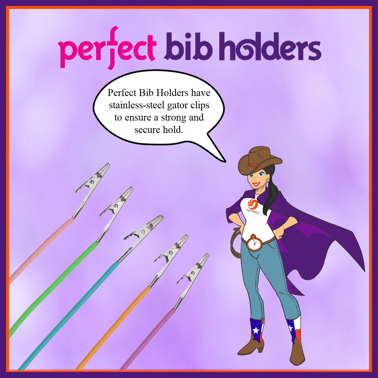 Perfect Bib Holders - Pack of 5 - Stainless-Steel Gator Clips - 5 Vibrant Colors