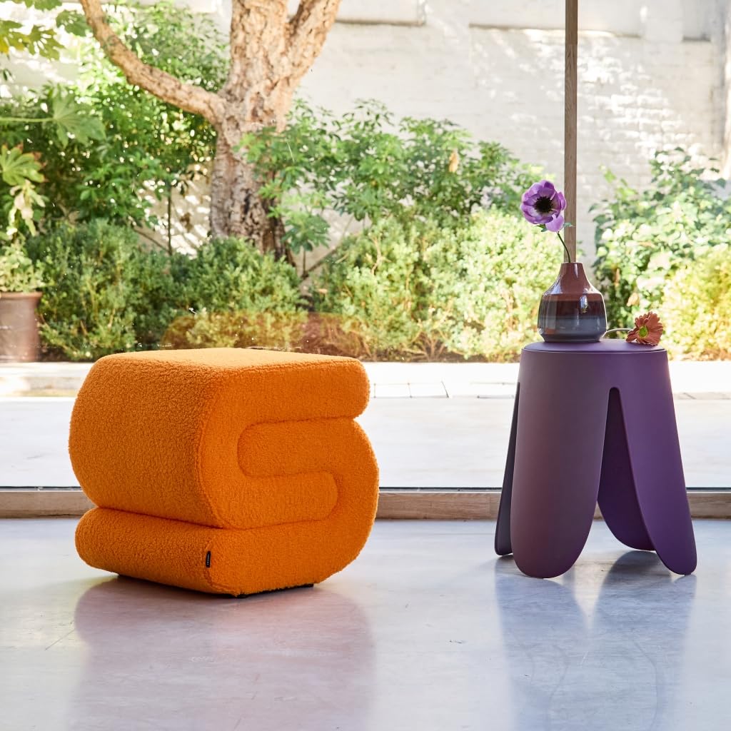sweeek Pouf in Bouclé Arancione - 43x47x45 cm