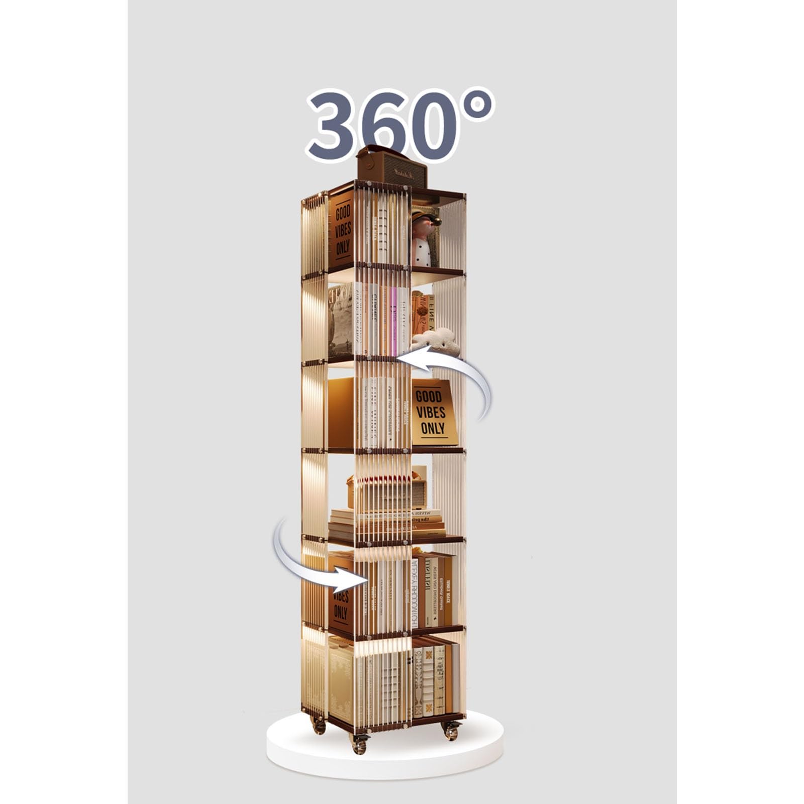 Libreria Girevole 360 Gradi Moderna Alta Salvaspazio per Ufficio, Soggiorno, Sala Studio - Scaffale Torre A 360 Gradi (Full)