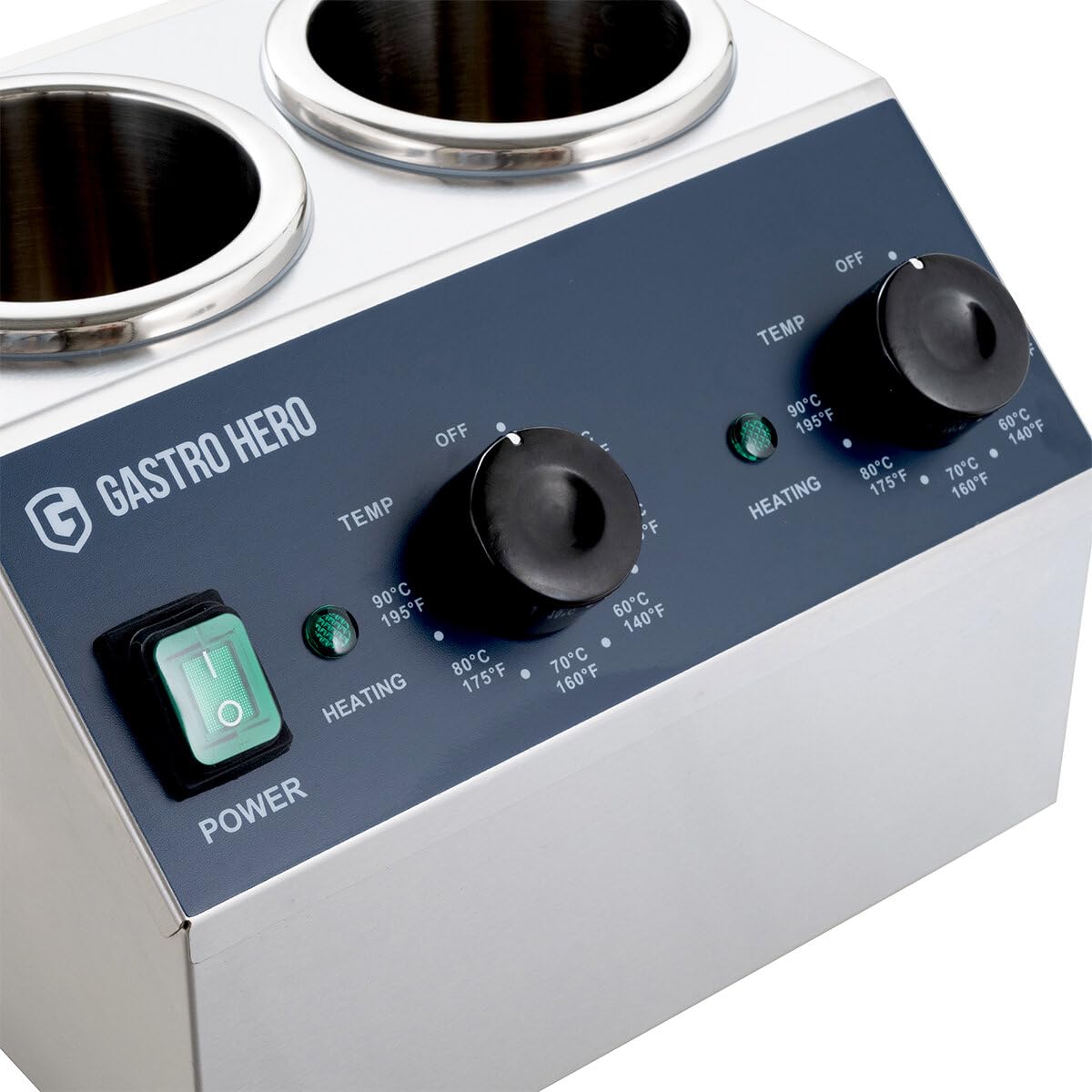 GastroHero Saucenwärmer 2x 1 L, beheizt, Edelstahl SWE2F | Flaschenwärmer für Saucen, Dressing & Toppings, stufenlos von 40 - 90 °C, Profi Tischgerät für Gastronomie & Catering