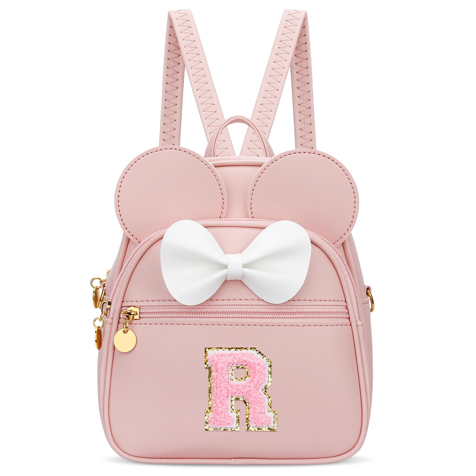 KKXIU Girls Initial Bowknot Cute Mini Backpack for Toddler, Travel Small Girl Backpacks, Personalized Birthday Gifts for Little Girls and Kids(R, Pink