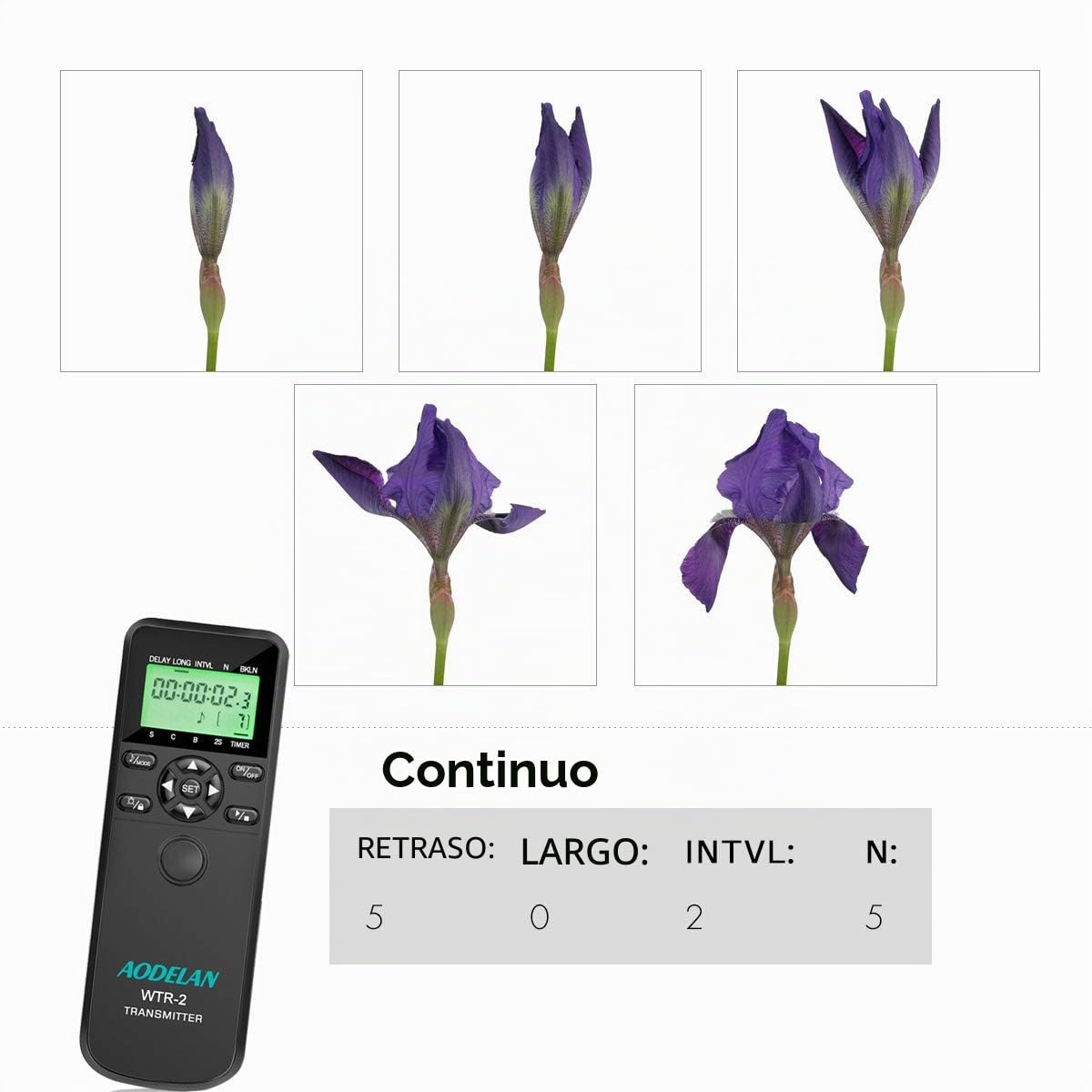 AODELAN WTR2 Disparador Inalámbrico Temporizador Mandos a Distancia Intervalómetro para Canon EOS R, 2000D, 80D, 77D, 70D, 60D, 800D, 200D, 6D MK II, 6D