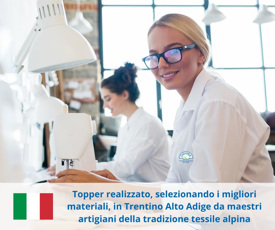 Topper DAUNEX® Copri Materasso in Piumette e Piumino d'Oca Bianco Traspirante Anallergico Made in Italy per Letto Matrimoniale Misura 160x190 Spessore 5 cm Mod. Corvara