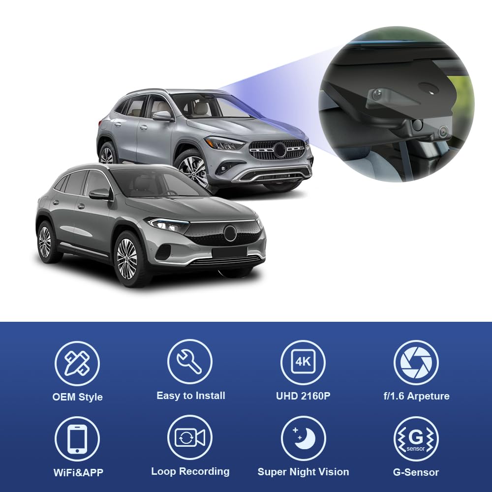 Fitcamx Dashcam Compatible avec Mercedes-Benz GLA 2024-2026 GLA 250 & EQA, B Class (HD2-6669), OEM Caméra de Voiture 4K UHD 2160P Video WiFi, G-Senseur, Enregistrement en Boucle, WDR, Plug&Play, 64 Go