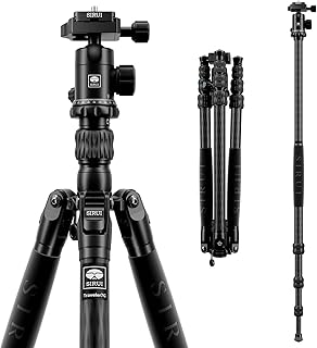 SIRUI Traveler 7C Camera Tripod 65.55 inches Carbon Fiber Arca Tripod with E-10 360° Panorama Ball Head and Arca Swiss Quick Release Plate Load Capacity Up to 17.6lbs, Convertible to Monopod