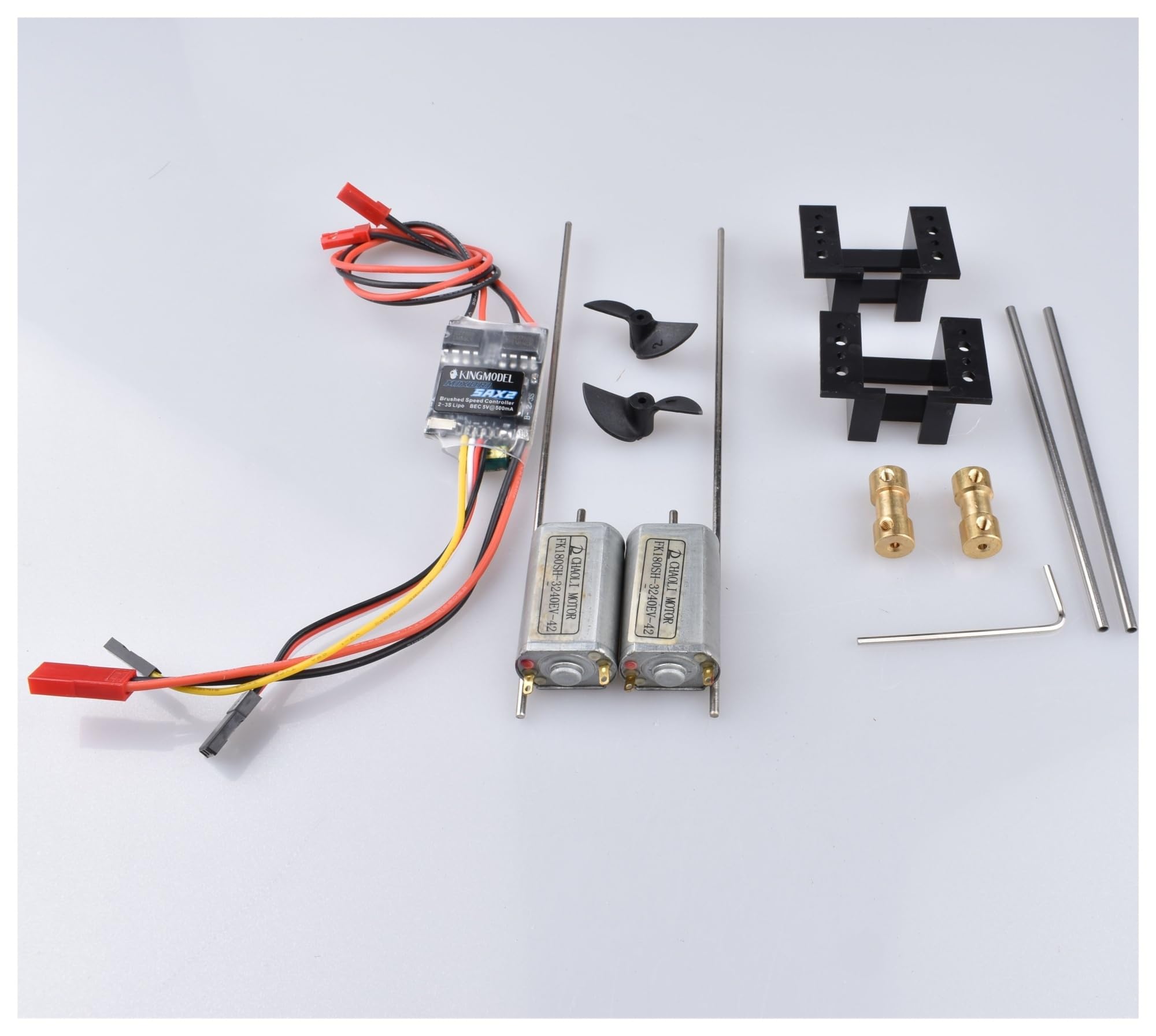 5A X2 szczotkowany Esc 3V-9V silny zestaw magnetyczny do silnika 180 silników + 15cm wał napędowy + śmigło CW CCW D30 + złącza 2to2mm do łodzi RC | 180 silników + wał napędowy 15 cm + śmigło CW CCW D30 + złącza 2 do 2 mm do łodzi RC(180 motor and 5A ESC)