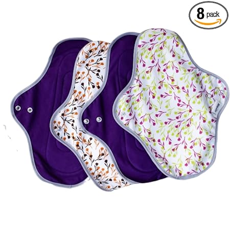 Rebelle - Pack of 8 - Reusable Cotton Cloth Sanitary Pad for Women | Dark, Medium - 240mm | Soft and Breathable Fabric | Eco-Friendly Cotton Sanitary Pads For Women + 2 Premium Wet Pouch