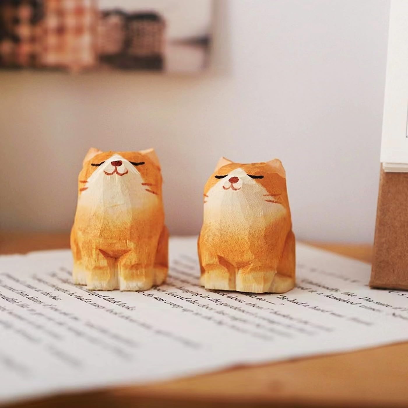 Small Hand Carved Wooden Orange Cat Figurine – 1.4" Cute Handmade Tabby Cat Statue for Desk & Home Decor, Collectible Wood Animal Gift for Cat Lovers - Image 4