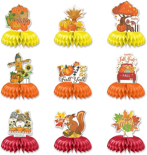 Hying 9 piezas de gnomos de otoño centros de mesa de panal para mesa, centros de mesa de panal de Acción de Gracias, centros de mesa de cosecha de