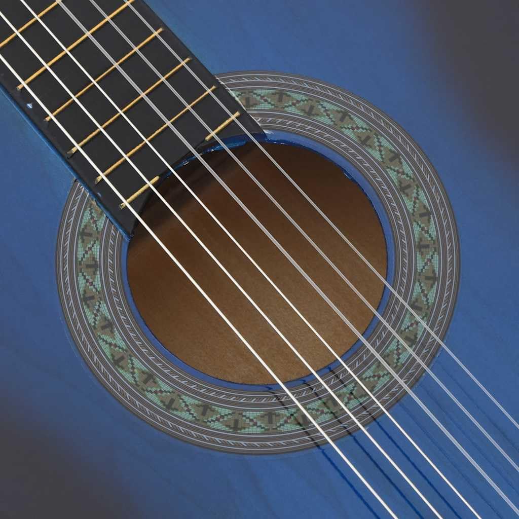 vidaXL Legno Massello di Tiglio Set Chitarra Classica per Principianti 12 pz 4/4 Plettri Corde Accordatore Adulti Bambini Strumento Musicale Blu 39"