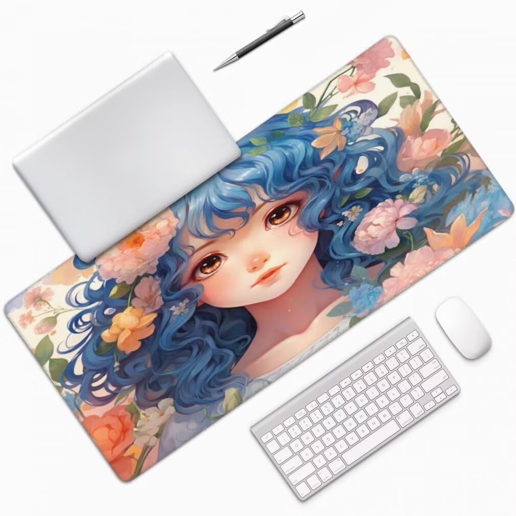 Tappetino Mouse XXL 1000x500mm Principessa Grande Mouse Pad, Tappetino Scrivania con Bordi Cuciti, Grande Mousepad Gaming con Base Antiscivolo per Giocatori, Ufficio e Casa (Floreale) -MP1534