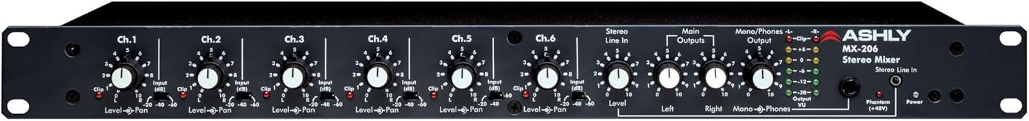 Ashly MX-206 1RU Rack-mountable 6-input Stereo Microphone Mixer
