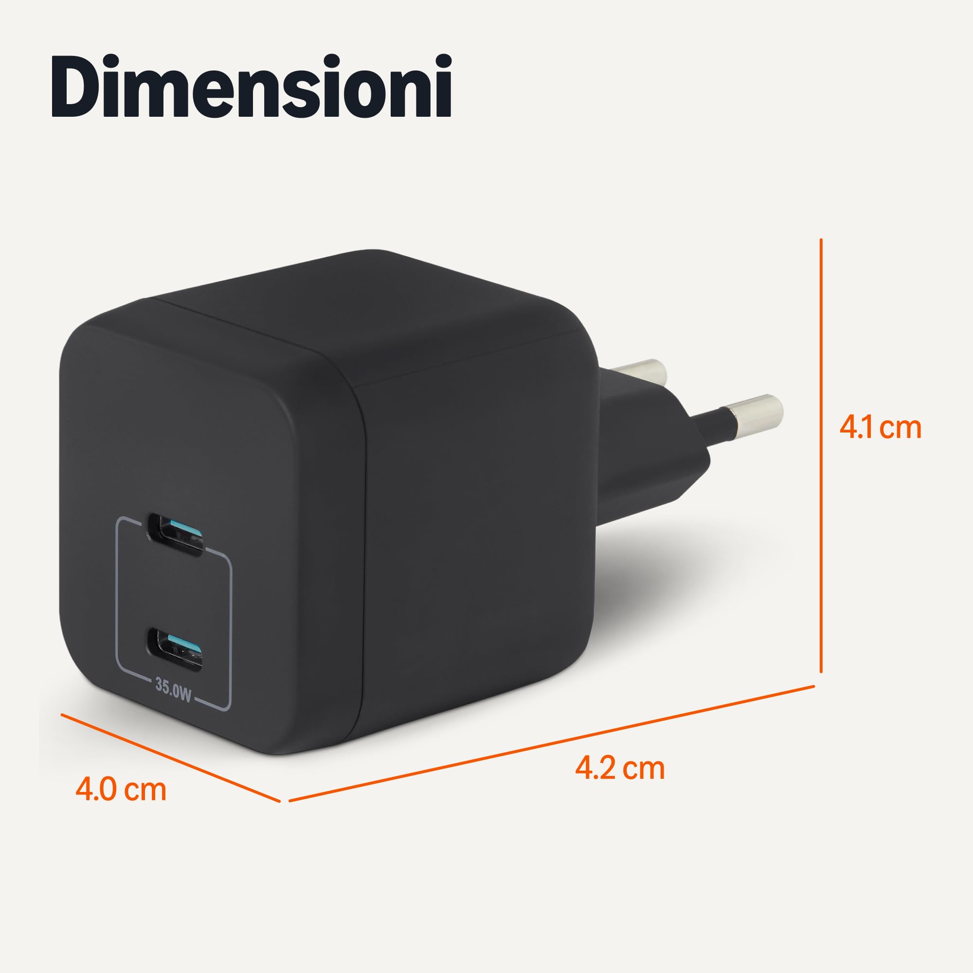 Amazon Basics Caricabatterie da Parete Nano GaN USB-C con Ricarica Rapida, 35W a 2 Porte per Tablet e Smartphone, Nero