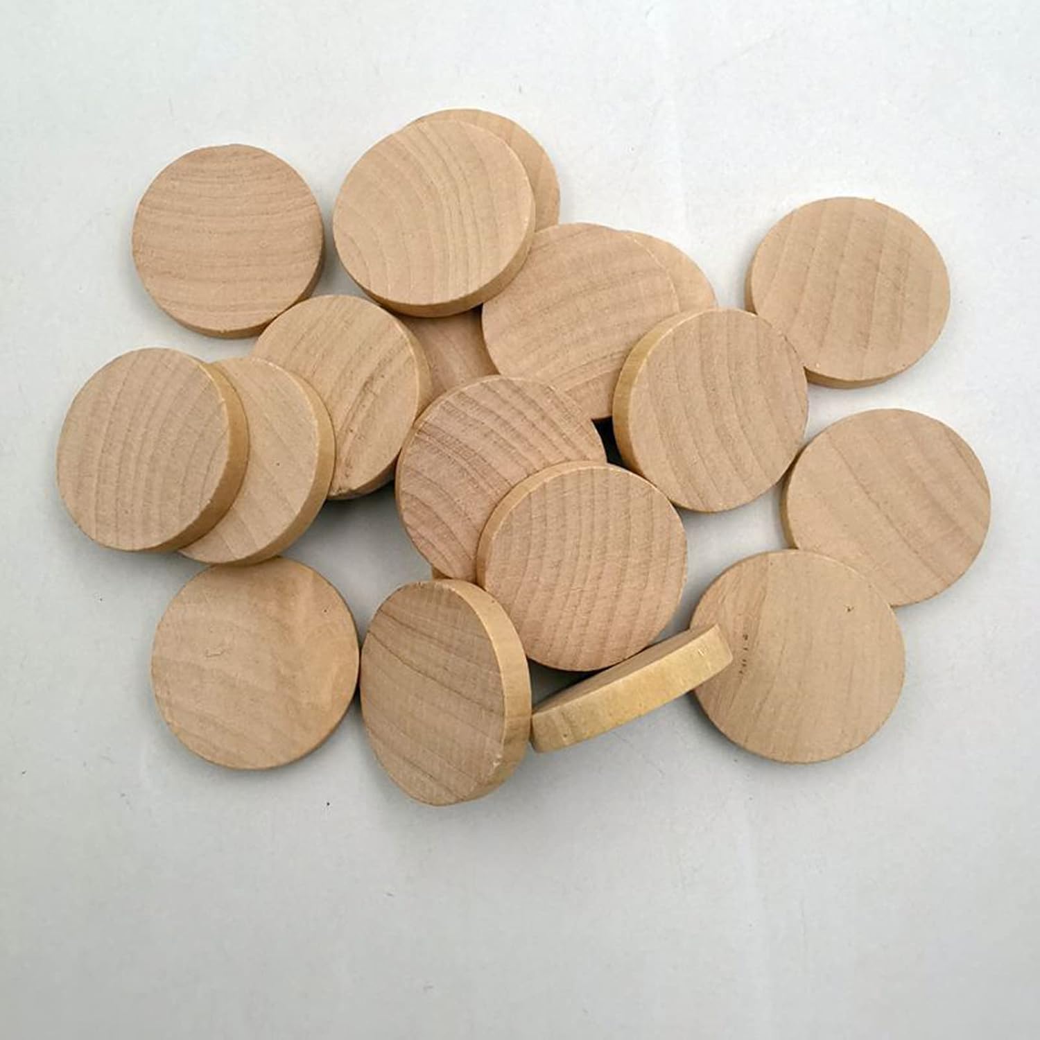 旭川クラフト 工房かわせみ 積み木 国産クラフト 木製 おもちゃ | MUKU工房 1インチ天然木スライス未完成ラウンド木製コイン 、50個のラウンド木製ディスクサークル、DIYアート&クラフトプロジェクト用天
