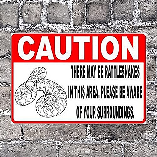 TEcell Caution There May Be Rattlesnakes in Area Sign Novelty Vintage Outdoor Yard Signs Safety Warning Sign Tin Plate Plaque 8x12 Inches
