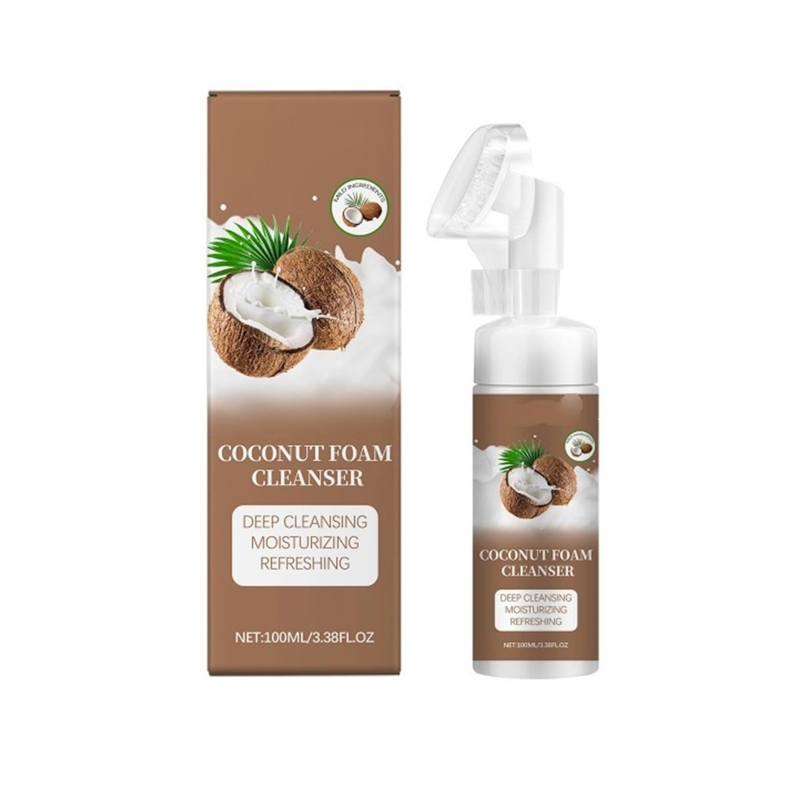 Limpiador facial de espuma de coco de 100 ml, limpia suavemente los poros, controla la grasa y deja la piel suave y flexible(2pcs)
