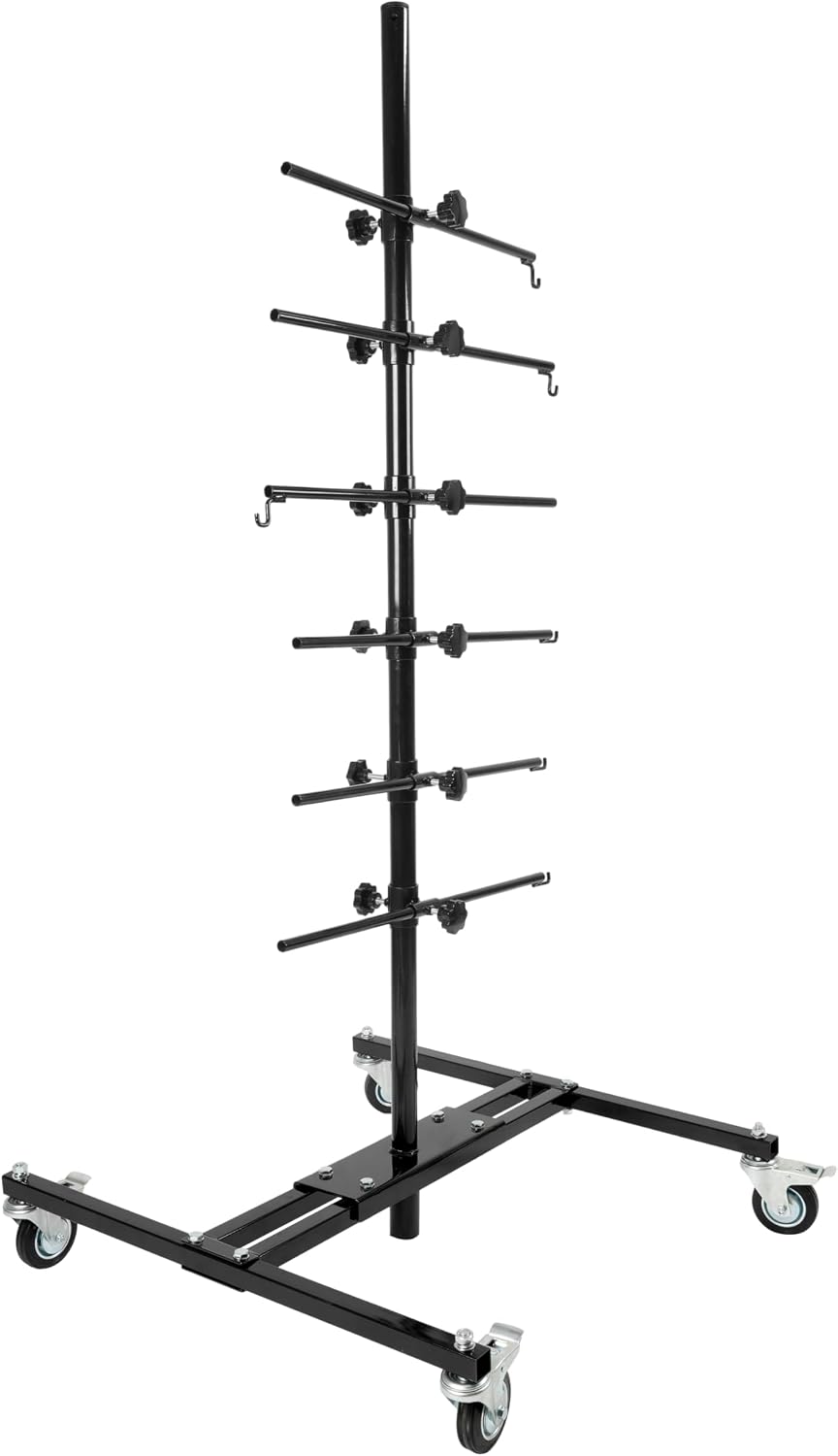 Panel Tree w/4 Wheels & 6 Hooks, Adjustable Center Post Hang, Paint Stand Auto Body Repairing Tool for Automotive Panels, Bumpers, Doors, Fenders, Car Parts, Painting Support Rack Black
