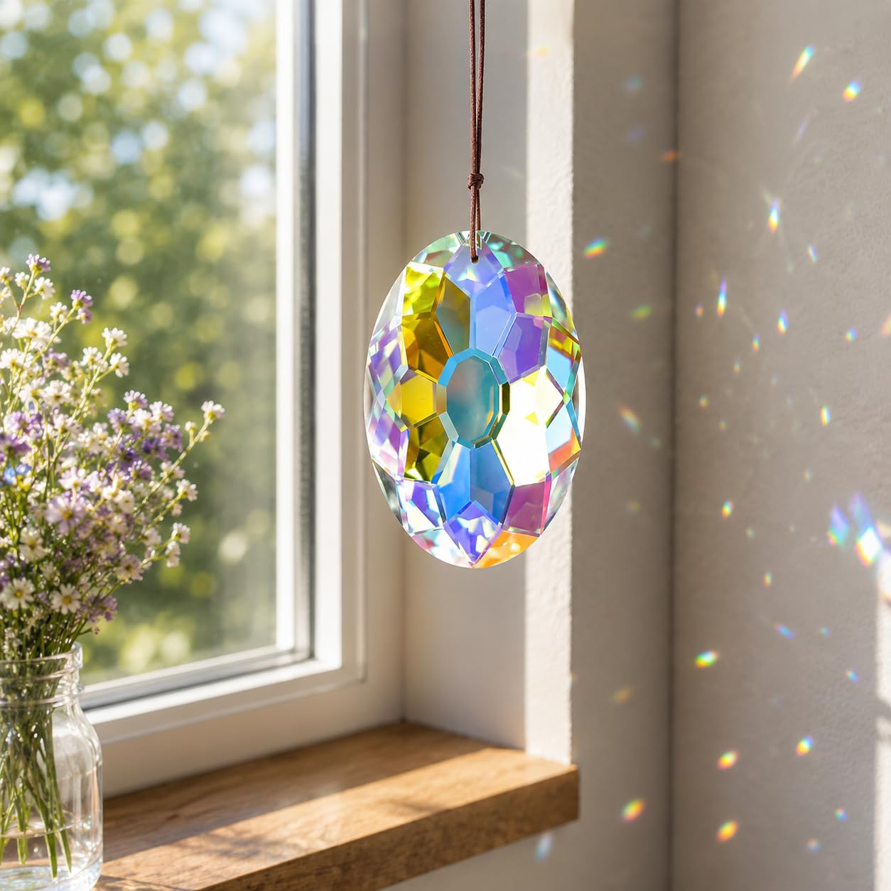 AB-Beschichtung zum Aufhängen von Fenstern, Kristallprismen, Sonnenfänger, Regenbogenmacher, Glas, hängende Ornamente für Haus, Garten, Dekoration (89 mm, 8,9 cm)
