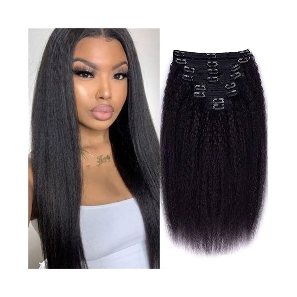 Przedłużanie włosów Przedłużki z włosów naturalnych Kinky Straight Clip In, 8 szt./opakowanie, na całą głowę, dla czarnoskórych kobiet(16inches,240g)