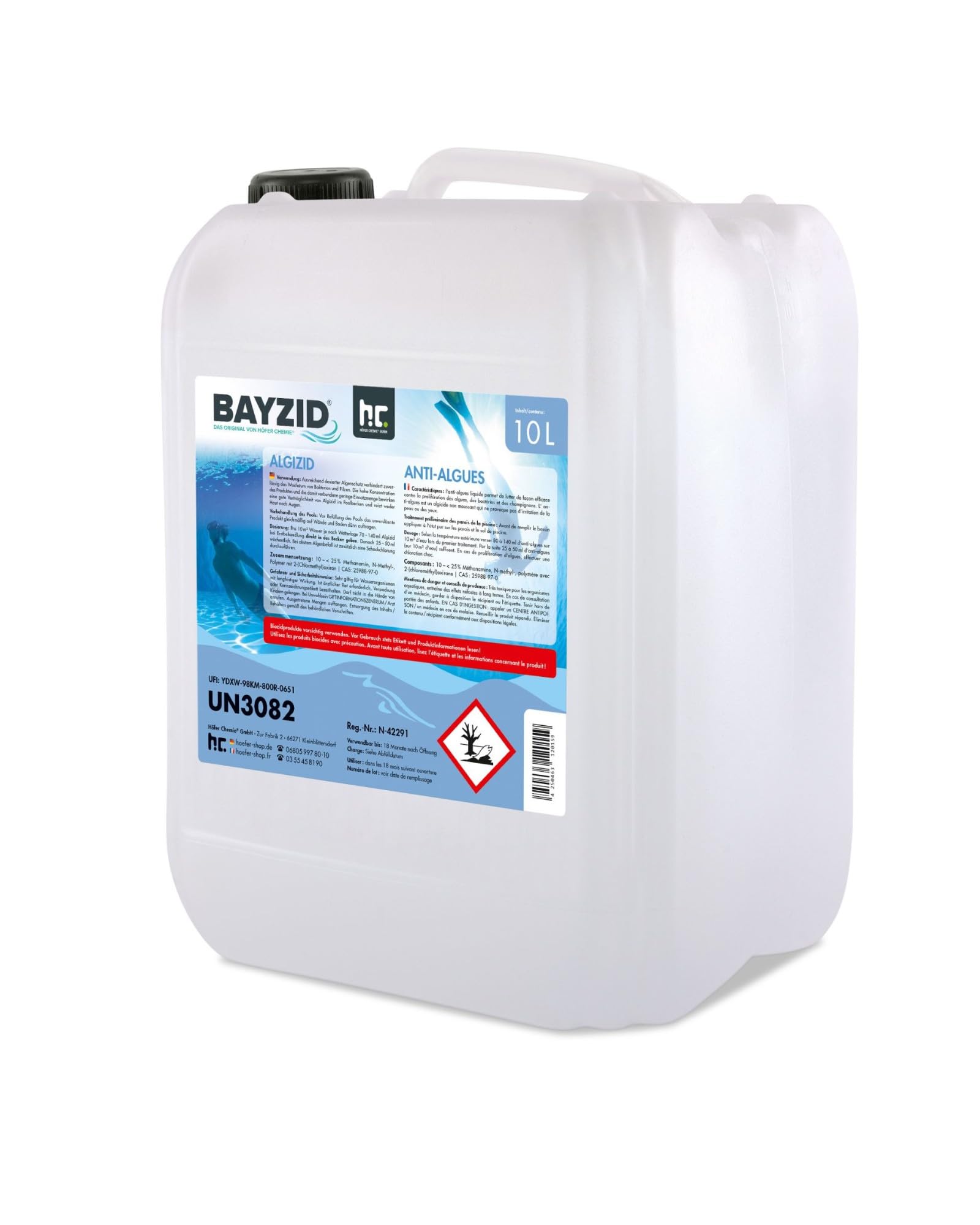 Höfer Chemie Algizid Algenverhütung 10L - Algenvernichter Pool - Präventiver Schutz vor Algen, Bakterien & Pilzen - Für Sauberes Wasser