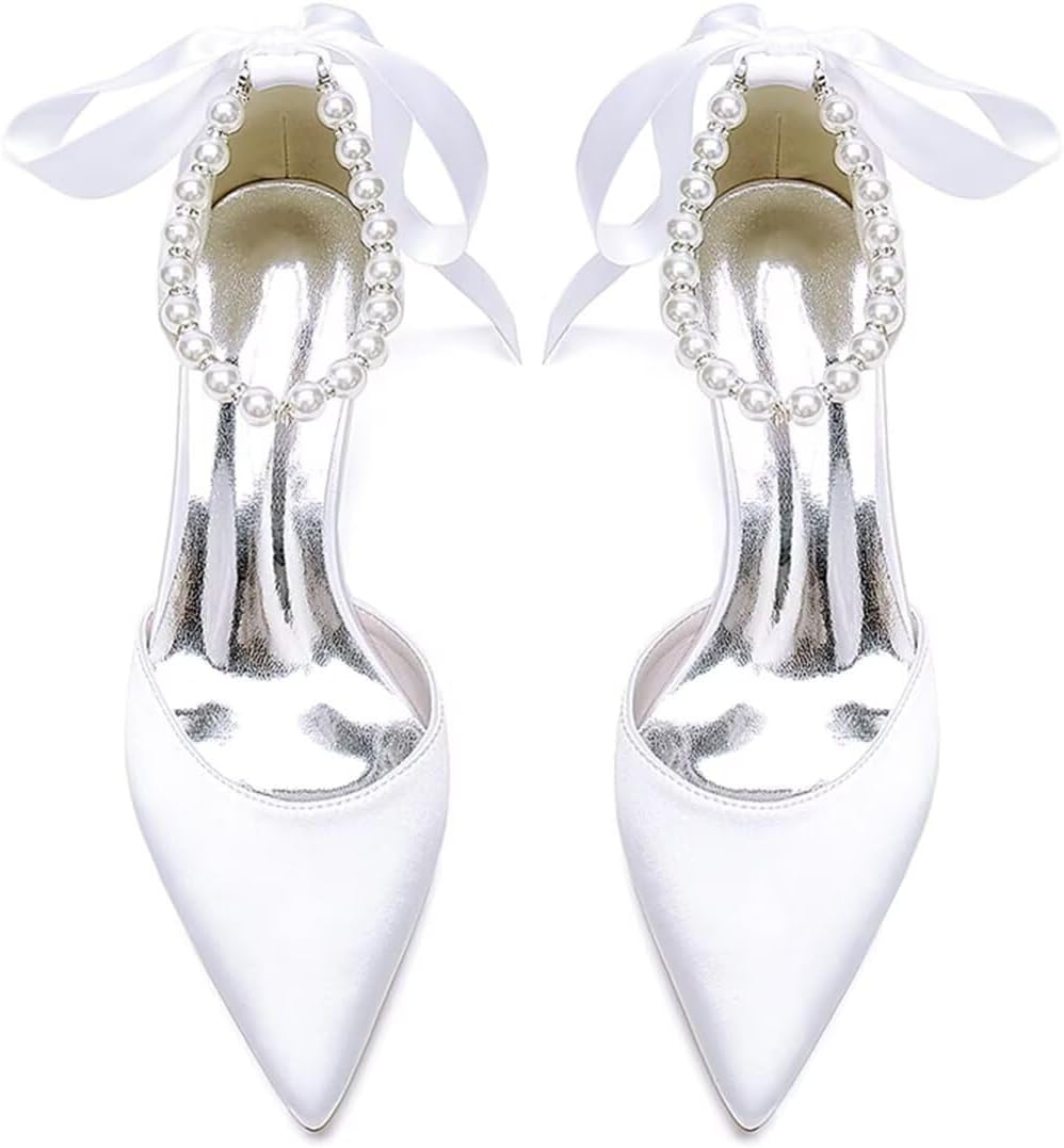 JOEupin Women's Pearl Wedding Shoes for Bride Comfort Kitten Heel Pumps for Bride Prom Evening Party Dress Shoes - Image 4
