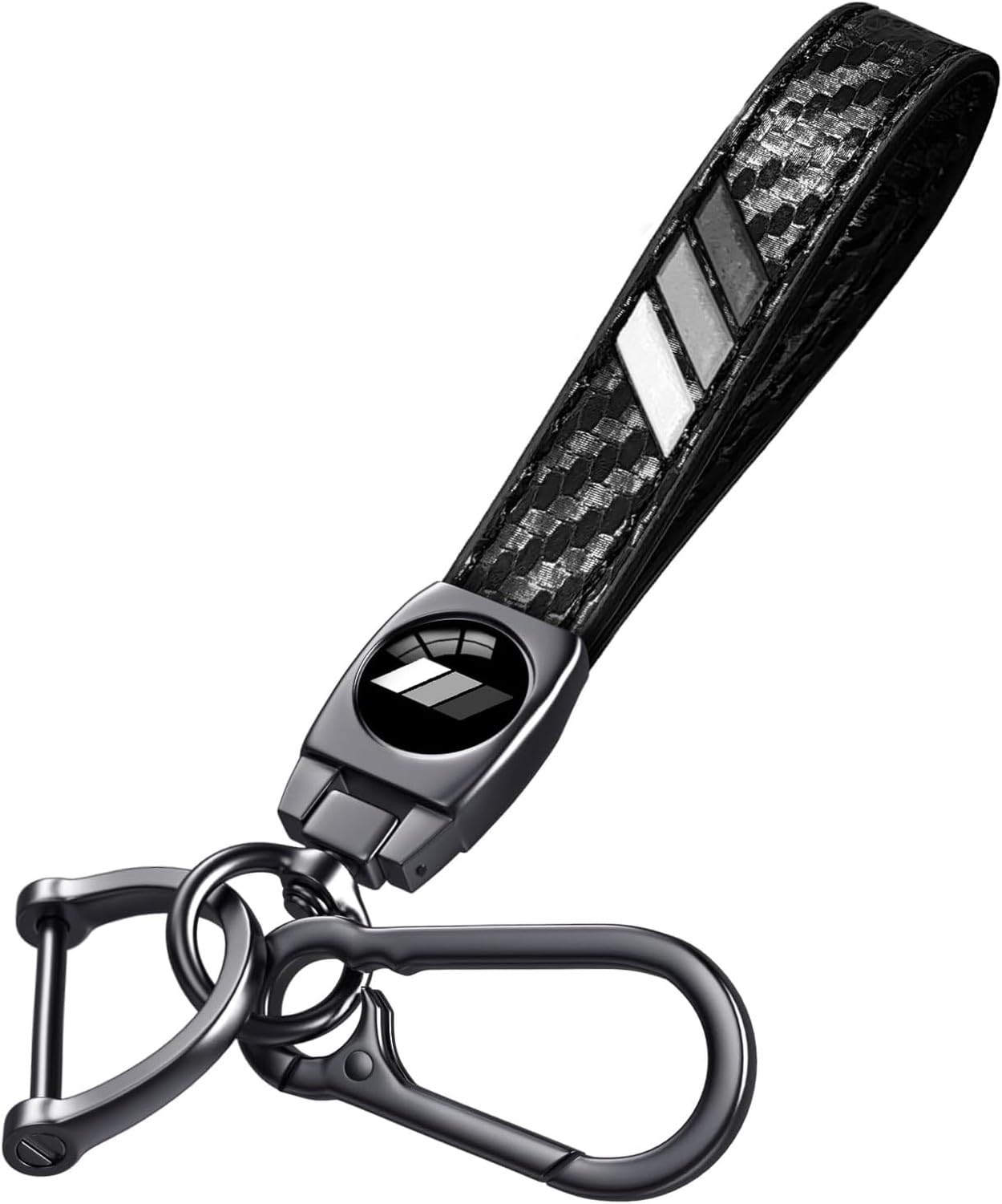 GYFGRTQ Leather Keychain for Compact Saloon Cars 2021 2024 Black Metal Oval Ring Car Accessory Gifts, Tricolor Gray, 2.6 Inch-Carbon Fiber