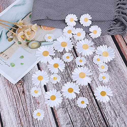 25pcs Daisy Flowers Embroidered Iron On Applique Floral Lace Patch Milk Fiber Sewing Trims Clothes Wedding Dress Craft DIY