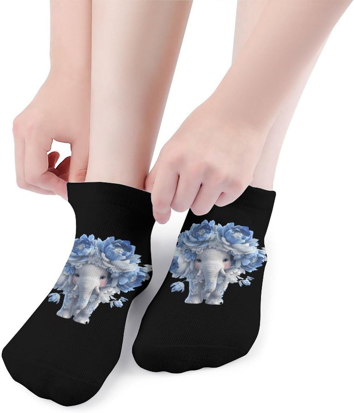 Flower Elephant Socks for Men Women 5 Pairs Ankle Socks