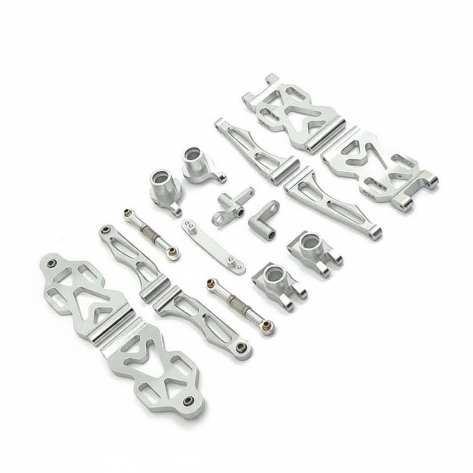 Componente para Mejora de Vehículo Kit de Chasis para Automodelismo Brazos Amortiguados Bieletas y Manguetas Aleación de Aluminio 6061 para RC 1/16, Plata