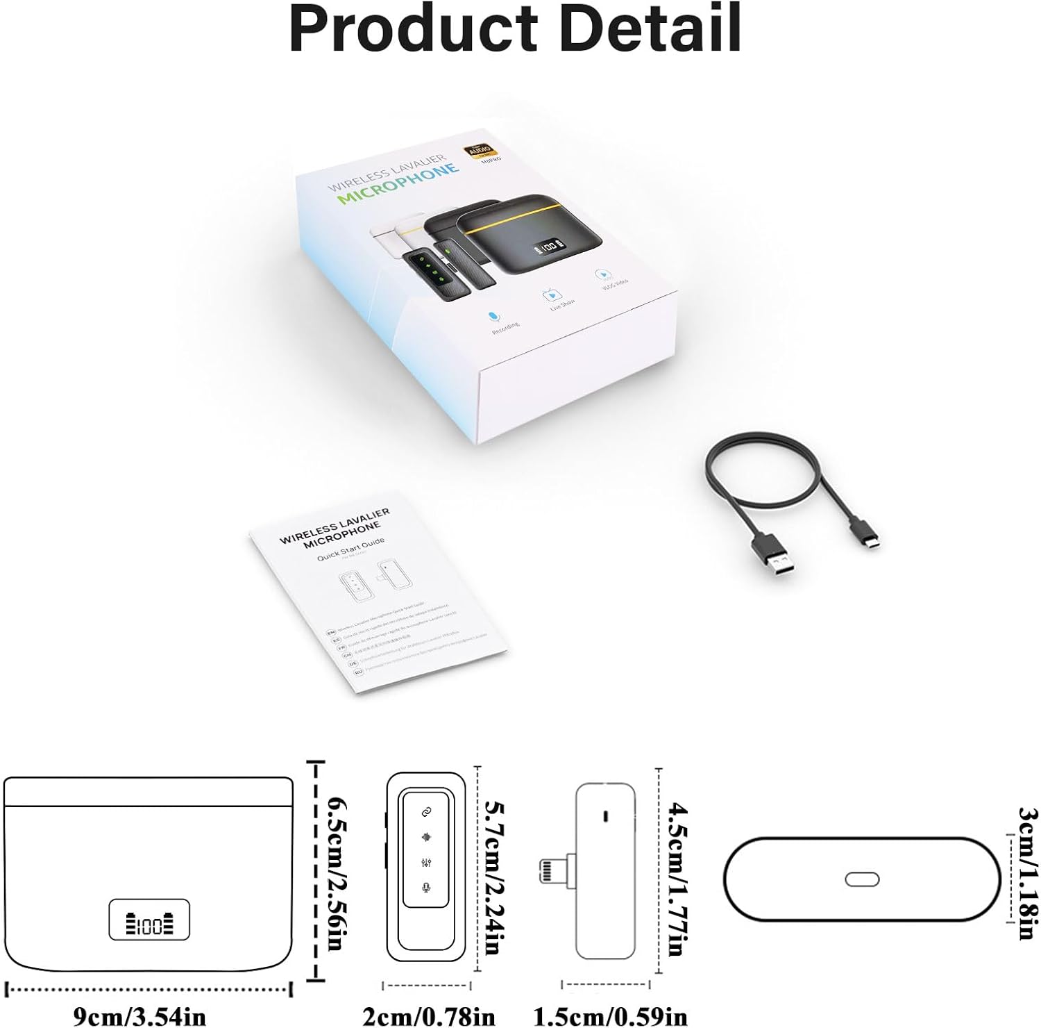 Wireless Lavalier Microphone, Noise Cancelling Microphone, Used for Recording Vlogs in Live Interviews and Videos, 2TX+1RX Adapter+2 Windproof+Intelligent Display Charging Room