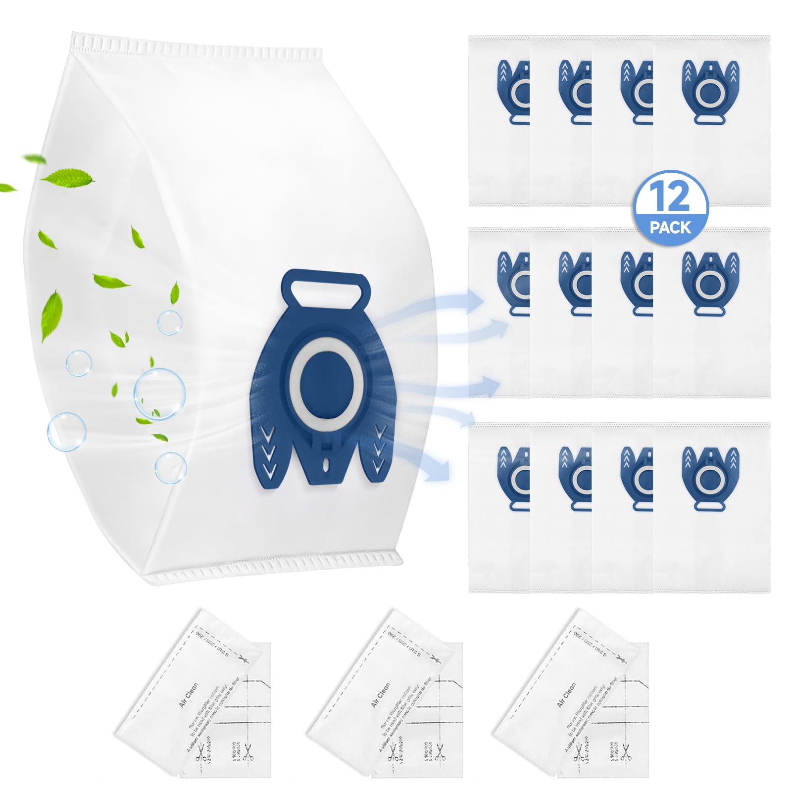 12 Pack GN Vacuum Dust Bags Replacements Compatiable with Miele Hoover Bags Classic C1, Complete C2 C3, S227 S240, S270, S400, S400i, S600, S2, S5, S8 Series Vacuum Cleaner