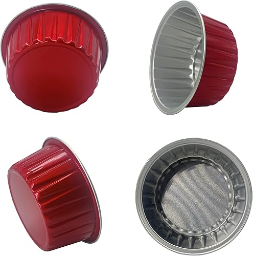 Miniatura 3 de Mombake Moldes de papel de aluminio para hornear Ramekin, bandeja para tarta de queso de 5 onzas, tazas de lata de crema brulee con tapas de cúpula