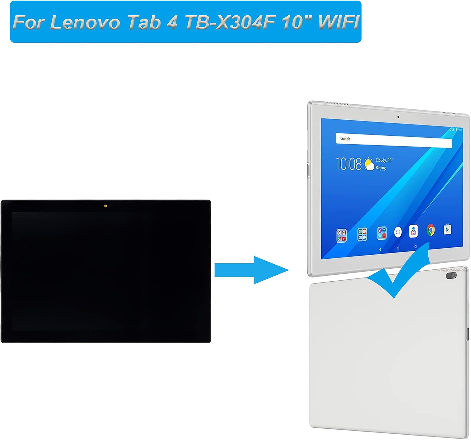 LCD Display Replacement Compatible with Lenovo Tab 4 10" WiFi X304 TB-X304L TB-X304F LCD Touch Screen Digitizer Full Assembly Black with Frame image 5