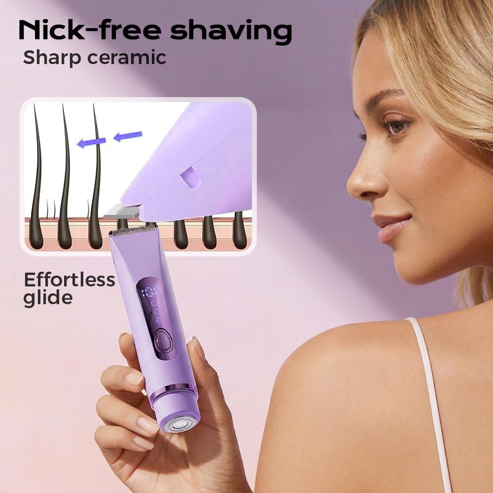 Bikini Trimmer for Women, Painless Waterproof Electric Foil Shaver Razors for Facial Leg Body Armpit, IPX7 Waterproof & Easy Cleaning, Ceramic Blade, 120 Min Cordless Runtime (Purple)