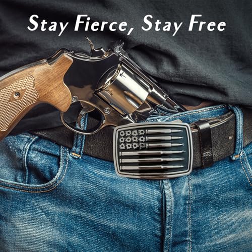 Image of Western Belt Buckles for Men Cowboy Belt Buckle American Bullet Flag Belt Buckles Men Silver